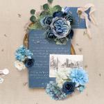 Stoffig Blauw Zijde Kunstrozen Combo Pioenroos Bloem voor DIY Bruiloft Bruids Boeket Party Woondecoraties (Stoffig Blauw)
