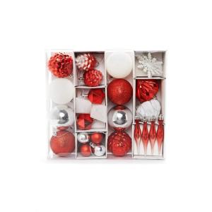 Set van 29 - kerstversiering rood zilver wit om op te hangen - kunststof kerstboomversiering