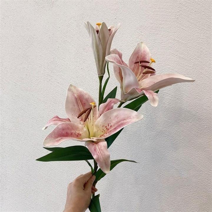 Kunstblumen Rosa Eva-Lilienstrauß – lebensechte künstliche Blumen in Einer Keramikvase für Wohnzimmer, Hochzeitsfeiern und Heimdekoration für jeden Anlass