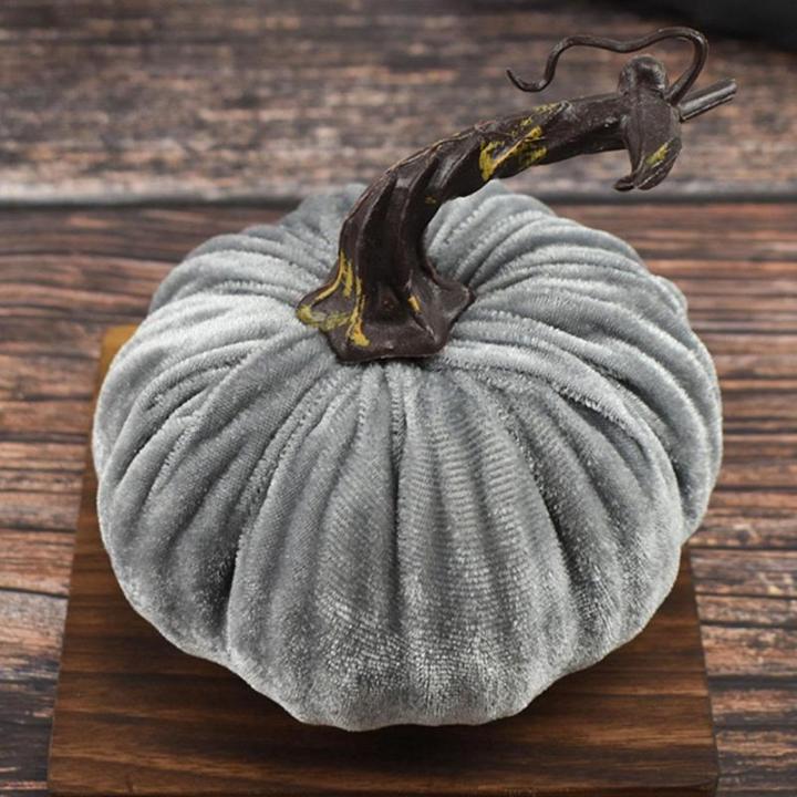 Fluwelen set – kunstpompoenen met echte stelen in verschillende maten – voor Halloween, Thanksgiving, herfstdecoratie, oogstfeest en presentatie, luxe, realistische pompoendeco