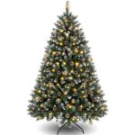 Kunstkerstboom met 250 leds, met sneeuw, 180 cm (diameter circa 110 cm), 1000 tips, versierde kerstboom met dennenappels, snelmontage-systeem, vlamvertragend, inklapbare standaard,