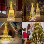 Kerstboom op zonne-energie, metaal, grote kegelvorm, 250 leds, lichtboom, 8 modi, waterdicht, kerstverlichting, buitenverlichting, kerstverlichting voor tuin, balkon, kerstdecorati