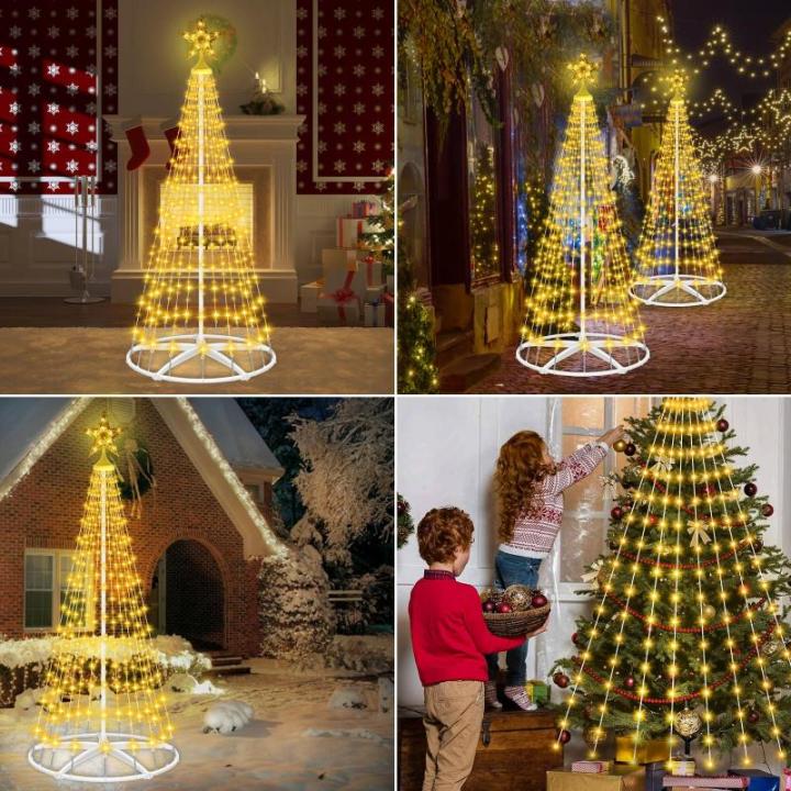 Kerstboom op zonne-energie, metaal, grote kegelvorm, 250 leds, lichtboom, 8 modi, waterdicht, kerstverlichting, buitenverlichting, kerstverlichting voor tuin, balkon, kerstdecorati