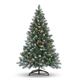 Kuro sagol Kunstkerstboom met sneeuw en dennenappels, moeilijk ontvlambare kerstboom met eenvoudige montage, stabiele kerstboomstandaard voor een realistische feestdecoratie