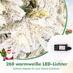 Kunstkerstboom met verlichting, 180 cm, 260 warmwitte leds, dennenboom met sneeuw en metalen standaard, sneeuwbedekt, wit