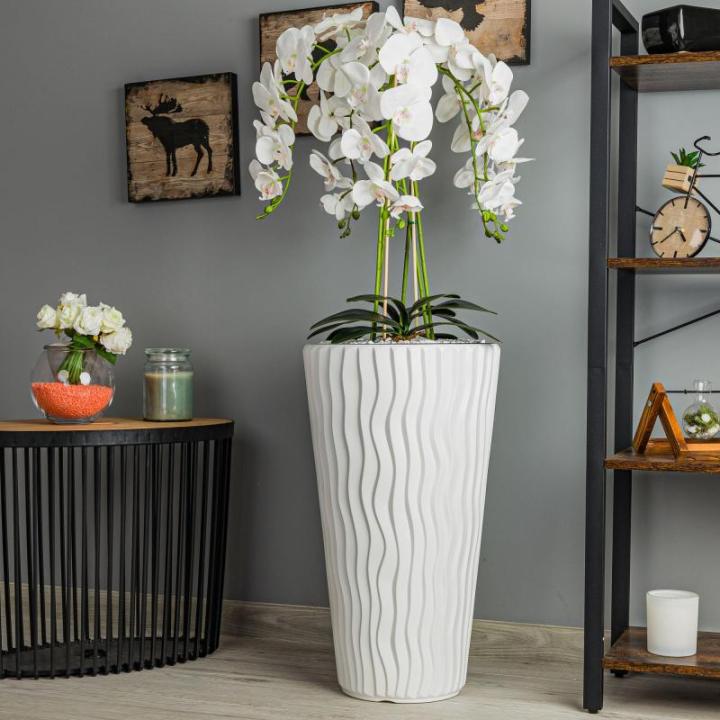 Künstliche Orchidee Kaskaden Blumenstrauß Weiß im Topf Weiß H 115 cm Heimbüro Dekoration, Kunstpflanze Orchidee, Kunstblume, Künstliche Orchidee im Topf
