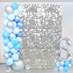 Silberne schimmernde Wandhintergründe – 18 Packungen glänzende Pailletten, Hintergrund für Geburtstag, Hochzeit, Jahrestag, Party-Dekoration, 30 x 30 cm