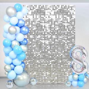 Silberne schimmernde Wandhintergründe – 18 Packungen glänzende Pailletten, Hintergrund für Geburtstag, Hochzeit, Jahrestag, Party-Dekoration, 30 x 30 cm