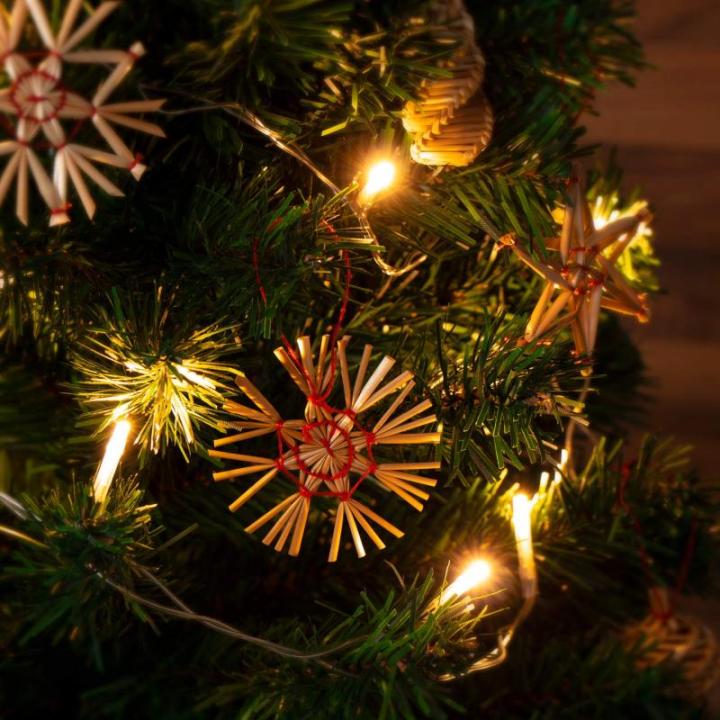 70-delige set kerstboomversieringen - Kerstboom van stro - kegels, elfjes, figuren en strosterren - Kerstdecoratie