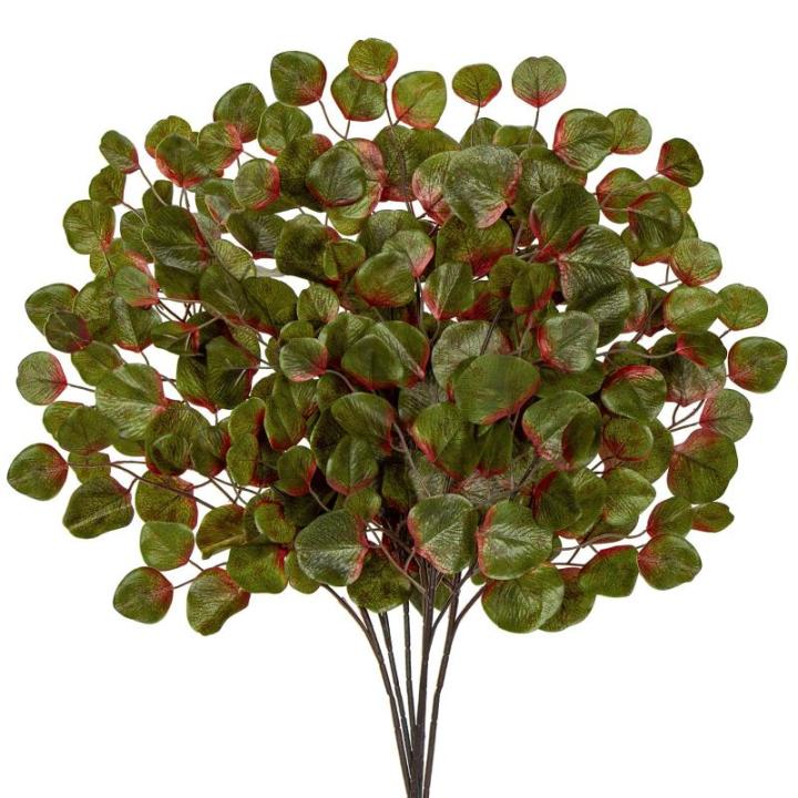 6 stuks kunsttak eucalyptus kunstdecoratie, groene eucalyptusbladeren, herfstdecoratie voor bruiloft, tafelopzetstuk, bloemstuk, herfstdecoratie