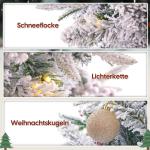 Kunstkerstboom met verlichting met sneeuw en STK, kerstballen, kerstdecoratieset, metalen standaard (150 cm, champagnegoud)