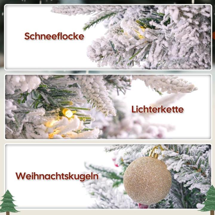 Kunstkerstboom met verlichting met sneeuw en STK, kerstballen, kerstdecoratieset, metalen standaard (150 cm, champagnegoud)