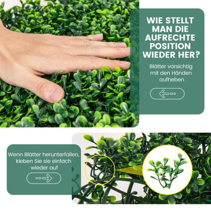 12 stuks kunstheggen, plantenwand, 50 x 50 cm, panelen met buxusbladeren, gesimuleerd gazon, kunstplant, uv-bescherming, kunstplant, decoratie voor muur, balkon, tuin, groen