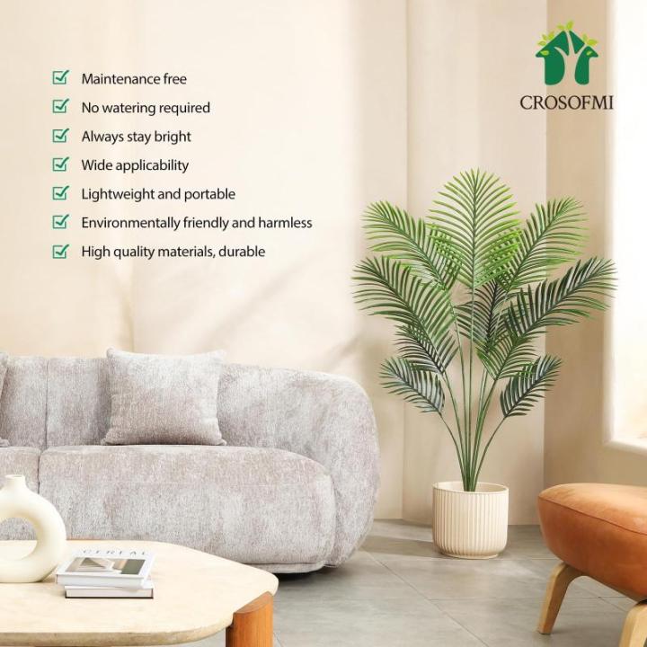 Kunstpflanze Palmen 130 cm Plastik Künstliche Pflanze Groß Areca Palme im Topf Wohnzimmer Balkon Schlafzimmer Grün Deko (2 Pack)