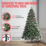 Kunstkerstboom 210 cm, dennenboom kerstboom met verlichting, met dennenappels, sneeuw, 500 twijgen, kerstboom met metalen standaard