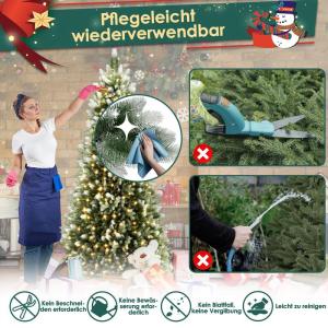 Künstlicher Weihnachtsbaum mit Schneeeffekt, 180cm Christbaum mit Beleuchtung LED, PVC+PE Material, Automatisch Faltbare Tanne, Weihnachtsdeko für Innen und Außen