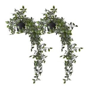 kunstplant hangplant met pot, set van 2, namaakplanten, realistische nepplanten, HxØ: 60 x 20 cm, groen/zwart