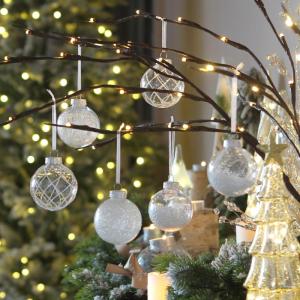 Onbreekbare doorzichtige plastic van 60 mm met glitterschilderij, transparant, doorzichtige kristallen , kerstboomdecoraties (30 stuks, wit)