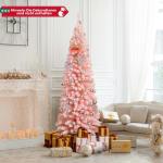 Kunstkerstboom, potlood, 180 cm, dennenboom met sneeuw, kerstboom met 460 takken en inklapbare metalen standaard, slanke kunstboom, Kerstmis voor thuis, kantoor, roze