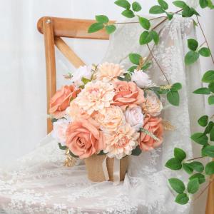 Kunstbloem Combo Nep Rose Faux Dahlia Bloemen met Stengels voor DIY Bruiloft Bruids Boeket Party Woondecoraties (geel)
