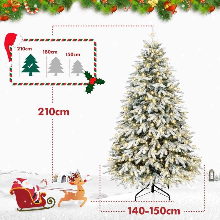 Kerstboom met ledlampjes en sneeuwvlokken, metalen standaard, kunstkerstboom, voor kerstdecoratie (210 cm met kleurrijke leds)