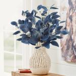 6 Stück Kunstpflanzen Eukalyptus blau künstliche Eukalyptusblätter Zweige mit Samen Silberne Dollar-Pflanzen für Zuhause Innenbereich Vase Blumenarrangement Party-Dekoration