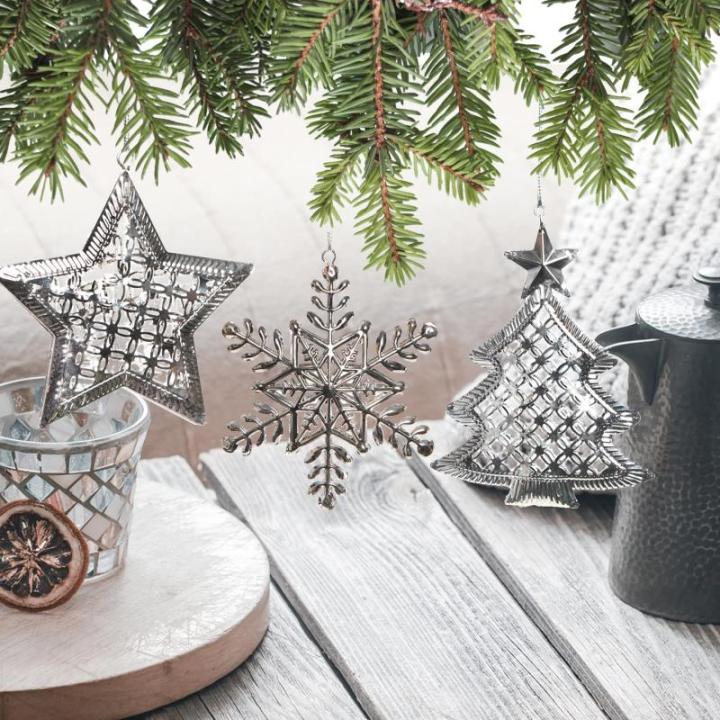 6 kerstboom zilver 9-12 cm kerstdecoratie om op te hangen boomversiering ster sneeuwvlok