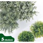Set van 5 mini- in pot, nep, kleine eucalyptus, rozemarijn, groen, kunststof, kunstgroen, grasplanten, decoratieve nepplant voor huis, kantoor, balkon, bureau, badkamerdecoratie
