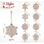 18 x sneeuwvlokken van hout, 9 designs, kerstboomversiering, houten sneeuwvlok, 7,5 cm, houten hangers Kerstmis met henneptouw, onafgewerkte kerstboomhangers van natuurlijk hout vo