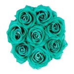 Rozenbox rond, 8 rozen, stevige bloemenbox, zwart, 10 jaar houdbaar, cadeau-idee, decoratieve bloemenbox, turquoise