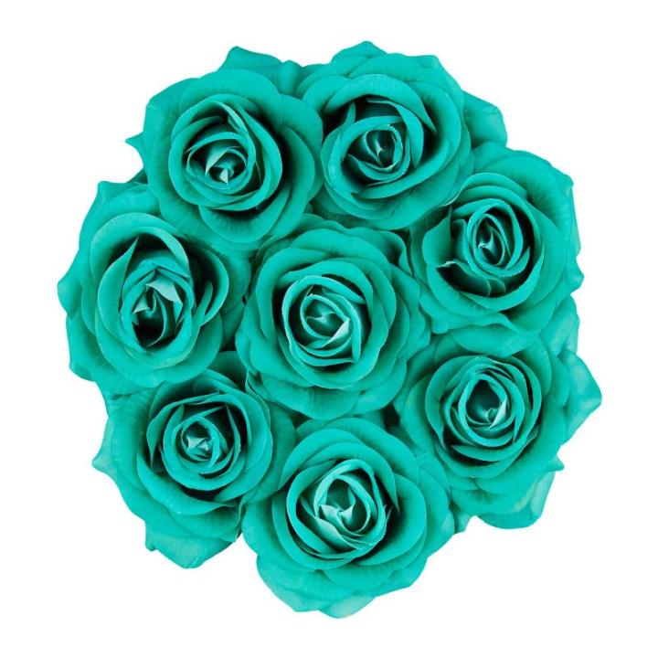 Rozenbox rond, 8 rozen, stevige bloemenbox, zwart, 10 jaar houdbaar, cadeau-idee, decoratieve bloemenbox, turquoise