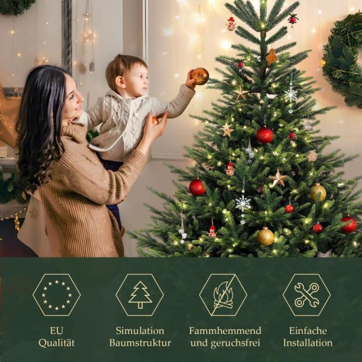 Kunstkerstboom, 210 cm, natuurgetrouwe dennenboom, kunstkerstboom met klapscherm, pvc en PE kerstboom, metalen kerstboomstandaard