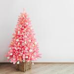 SOLAGUA Kunstkerstboom, spar extra gevuld met engelenhaar, 150 - 300 cm, met metalen standaard (240 cm, 1438 punten, roze)