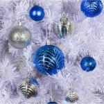 blauwe kerstbalornamenten voor kerstversiering - 36 stuks kerstboom onbreekbare ornamenten met ophanglus voor vakantie- en feestdecoratie (combo van 6 stijlen in 3 maten)