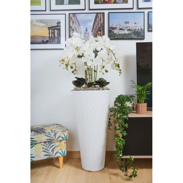 Kunstorchideeën vlinder in decoratie hoge pot kunstplant zeer groot XXL 140 cm als echt (witte knoppen)