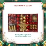 Kerstboomversiering - goud/rood - 60-delig - set incl. boompiek, ballen, parelketting, slinger en sterren - kunststof, 47,5 x 29,7 x 6,5 cm