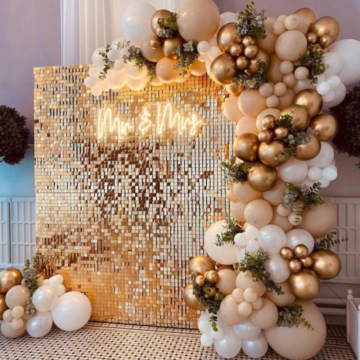 Schimmernder Wandpaneel Hintergrund Champagner - Glamour-Pailletten 24 Paneele Glitzer Hintergrund Dekorationen 3D Wandpaneel für Party Geburtstag Hochzeit Verlobung Jahrestag Zer
