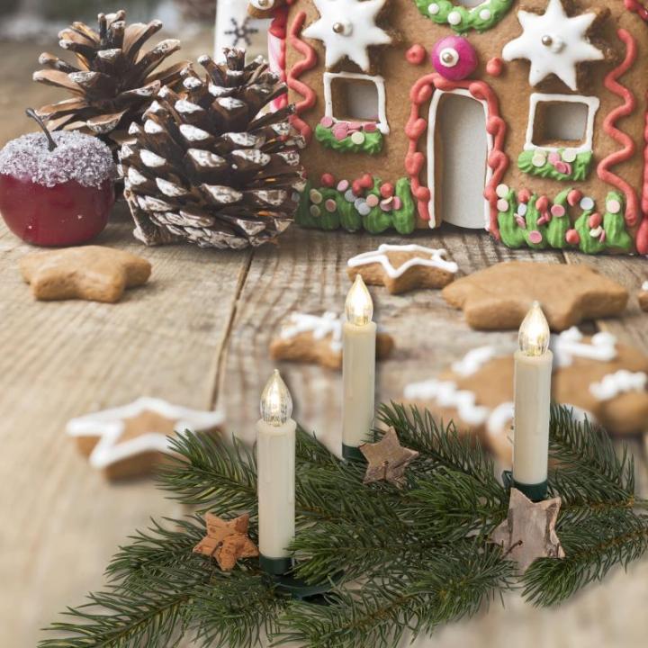 31852 Kerstboomkaarsen, set met 12 draadloze led-kerstboomkaarsen om vast te klemmen, 6 zuignappen, 6 houders in stervorm en 4 punten, werkt op batterijen, met afstandsbediening