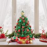 50 cm mini-kunstkerstboom met 35 warmwitte ledlampen en 40 rode bessen, kleine kerstboom, tafel, dennenboom voor kerstdecoratie, groen