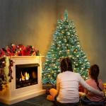 Kunstkerstboom met verlichting, sneeuweffect, led, kerstboom, dennenbouw, kerstdecoratie met ijzeren standaard, 120 cm, 120 cm