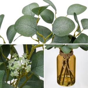 35 cm kunstmatige eucalyptus takken met amber glazen vaas, eucalyptus kunststof plant eucalyptus realistische eucalyptus decoratie zilveren dollar voor bruiloft tafeldecoratie kant