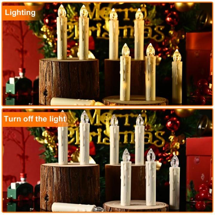 20 stuks kerstboomkaarsen, draadloos, led, zwevende kaarsen, kerstboomverlichting, lichtketting, kerstboom, warmwit, kerstdecoratie met afstandsbediening, timer, 1,5 x 8 cm