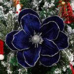 große Glitzer-Weihnachtsblumen, 6 Stück, künstliche Magnolien-Blumen, Samt, gefaltet, Weihnachtsbaum, Blumen, Dekorationen, Weihnachtsbaum, Neujahr Home Ornamente (Blau)