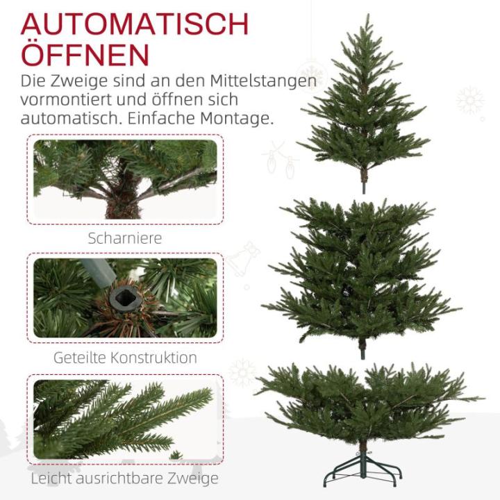 Kunstkerstboom, 180 cm kerstboom met 2380 takken, inklapbare metalen standaard, voor kerstdecoratie, groen