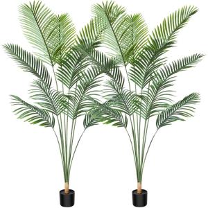 Kunstpflanze Palmen 170 cm Plastik Künstliche Pflanze Groß Areca Palme im Topf Wohnzimmer Balkon Schlafzimmer Grün Deko (2 Pack)