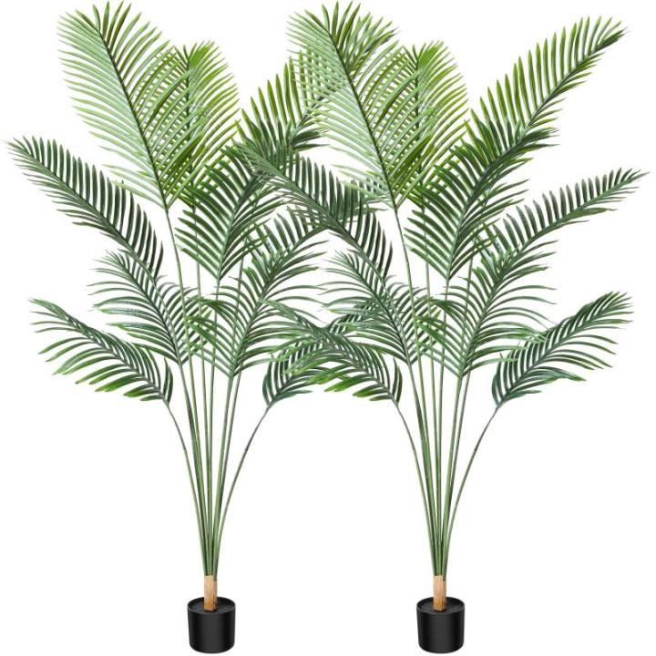Kunstpflanze Palmen 170 cm Plastik Künstliche Pflanze Groß Areca Palme im Topf Wohnzimmer Balkon Schlafzimmer Grün Deko (2 Pack)