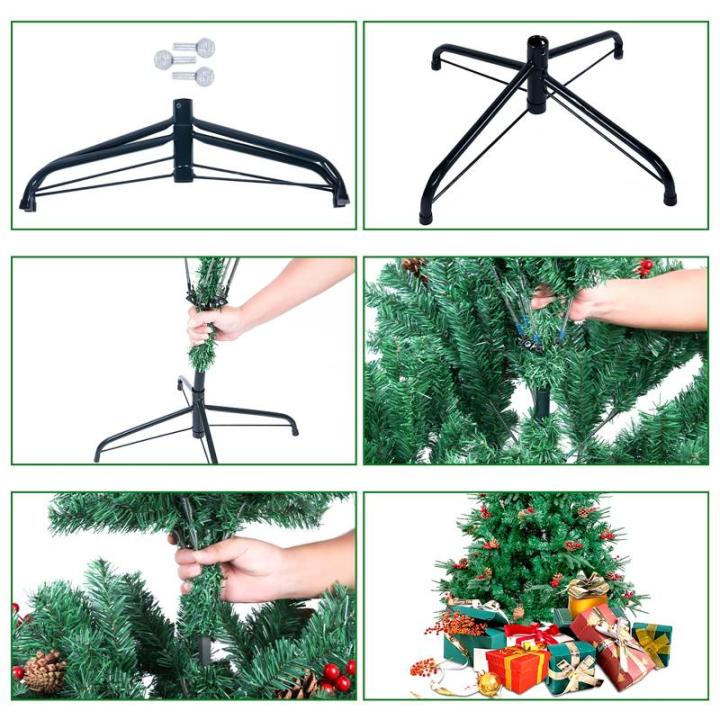 5FT kunstmatige kerstboom, premium scharnierende spar kerstboom, eenvoudige montage met metalen standaard, kerstversiering voor binnen en buiten, met PVC+PE+dennenappel+rood fruit