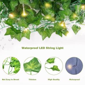 Kunstklimop, hangende slinger, 24 stuks, klimopslinger, kunstslinger met 10 m, 100 leds, 168 meter, klimopbosch, kunstplant, slinger voor bruiloft, keuken, tuin, feest, wanddecorat