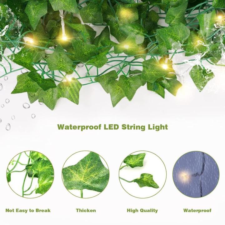 Kunstklimop, hangende slinger, 24 stuks, klimopslinger, kunstslinger met 10 m, 100 leds, 168 meter, klimopbosch, kunstplant, slinger voor bruiloft, keuken, tuin, feest, wanddecorat