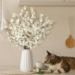 4 stuks kunstkersenbloesemtakken, witte perzikbloemen, 100 cm, kunstbloemen, bulk, lente, zijden bloemen, planten, bundel, lange stelen voor bruiloft, feest, tafel, vaas, decoratie
